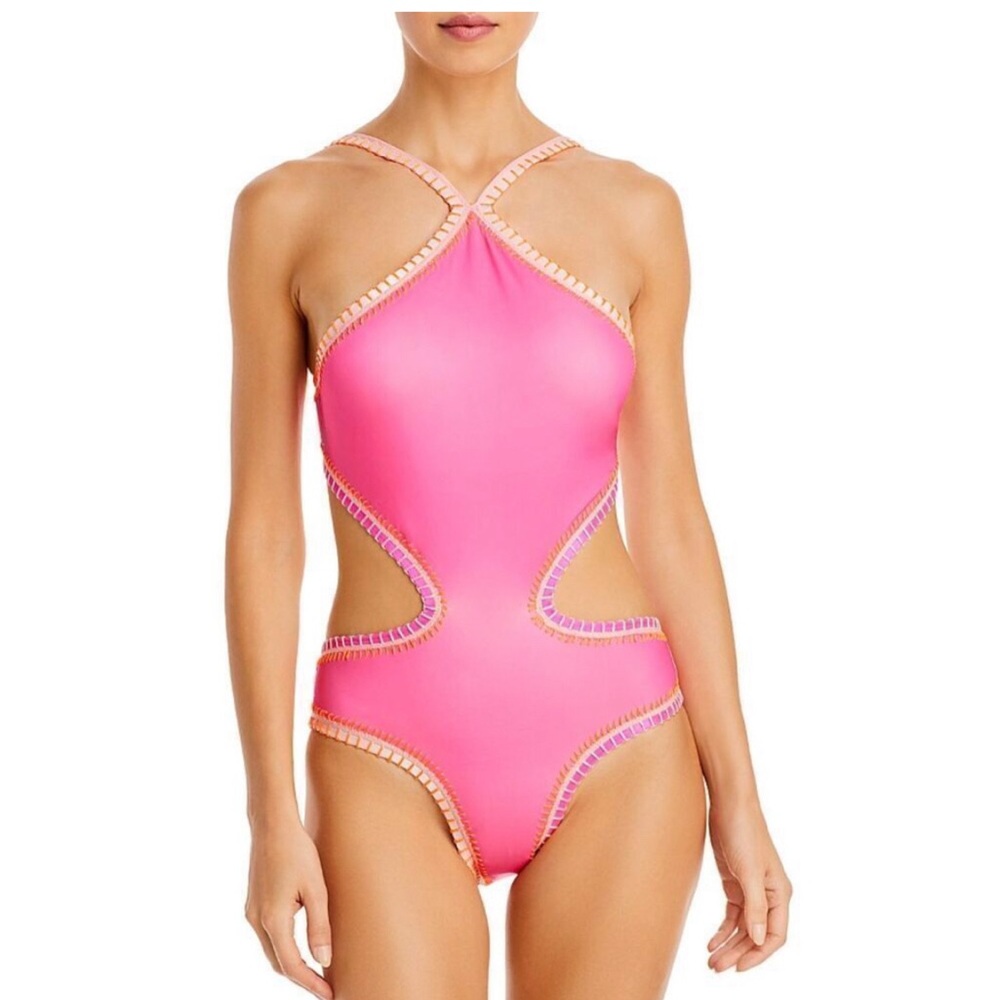 Pilyq Platinum pink crochet trim one piece. Medium. Retails $168 NWT